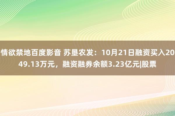 情欲禁地百度影音 苏垦农发：10月21日融资买入2049.13万元，融资融券余额3.23亿元|股票